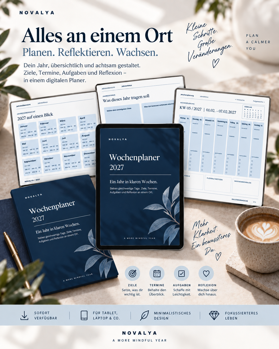 Novalya Wochenplaner 2027 – Deep Midnight | Digitaler Wochenplaner