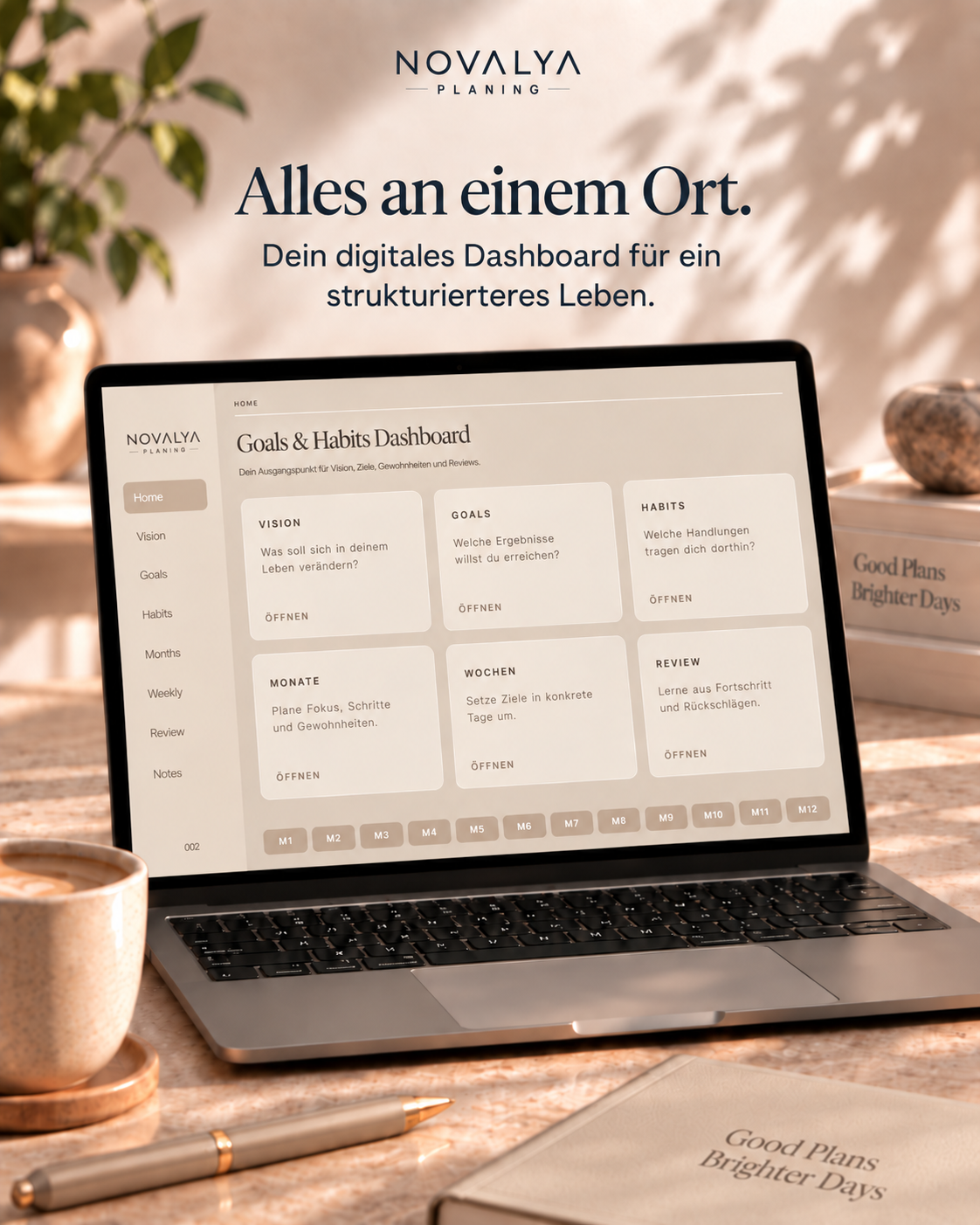 Novalya Goals & Habits Planner – Essential Sand | Digitaler Planner für Ziele, Fokus & Gewohnheiten