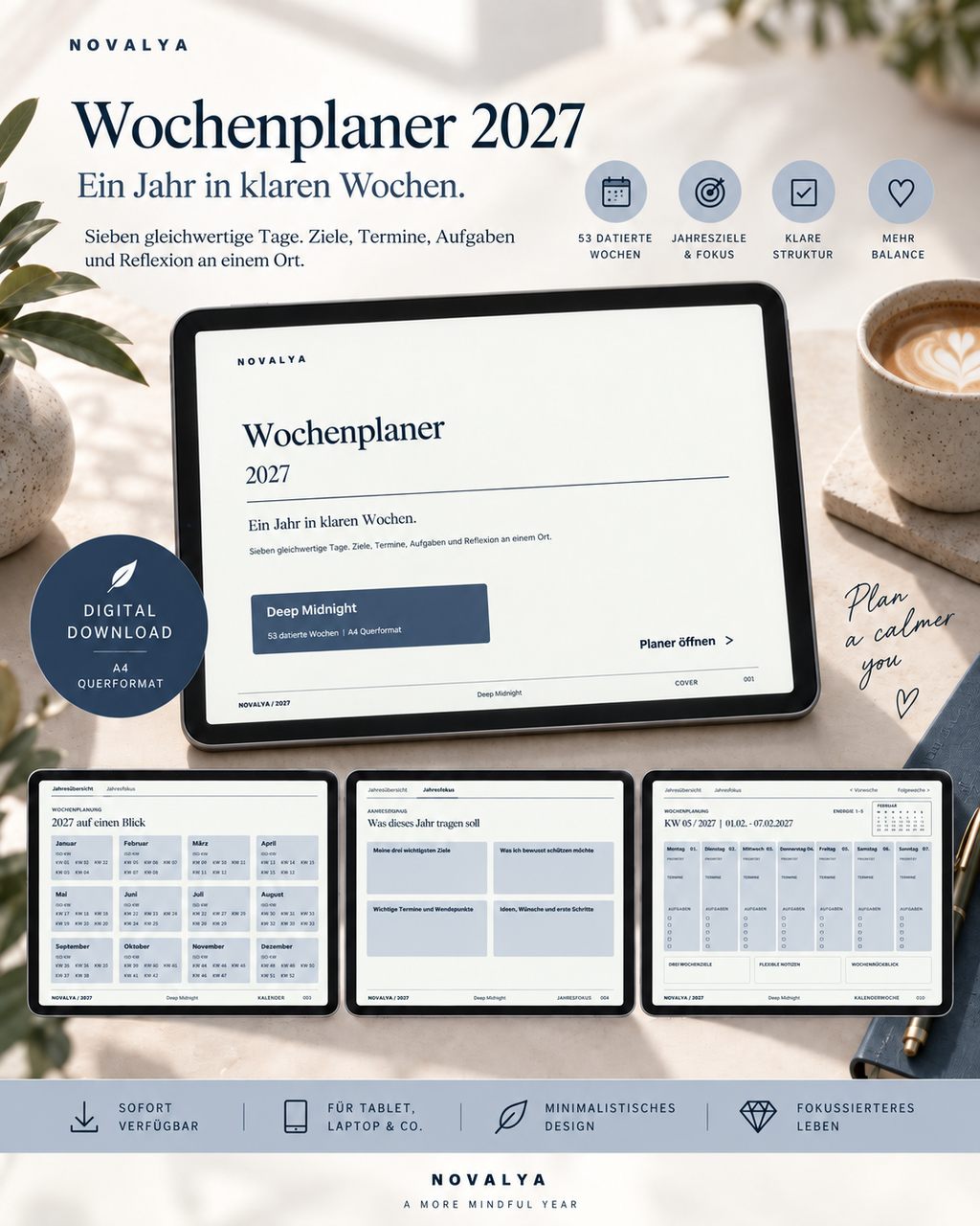 Novalya Wochenplaner 2027 – Deep Midnight | Digitaler Wochenplaner