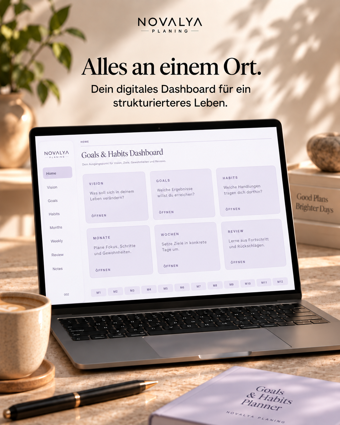 Novalya Goals & Habits Planner – Quiet Lavender | Digitaler Planner für Ziele, Fokus & Gewohnheiten
