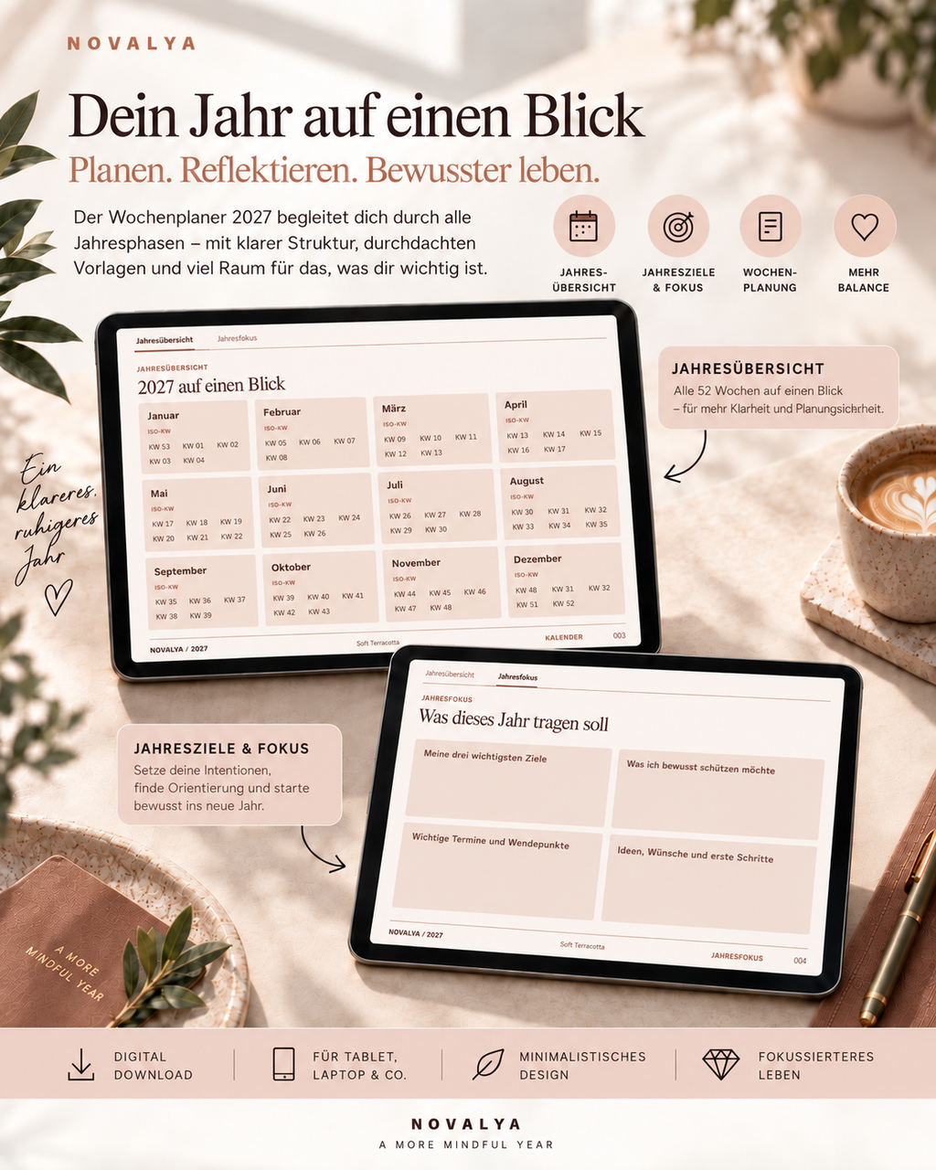 Novalya Wochenplaner 2027 – Soft Terracotta | Digitaler Wochenplaner