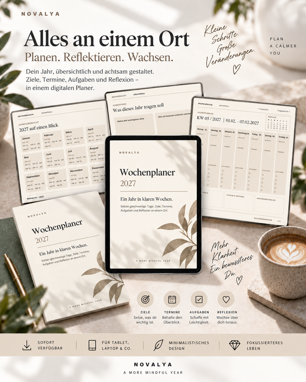 Novalya Wochenplaner 2027 – Essential Sand | Digitaler Wochenplaner