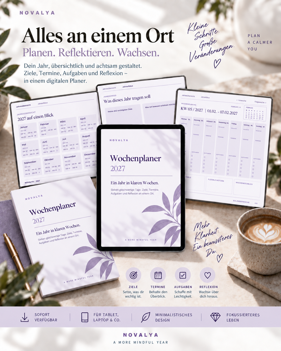 Novalya Wochenplaner 2027 – Quiet Lavender | Digitaler Wochenplaner