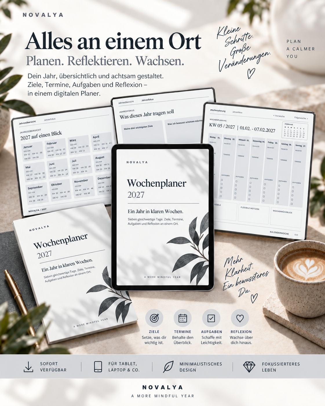 Novalya Wochenplaner 2027 – Modern Graphite | Digitaler Wochenplaner