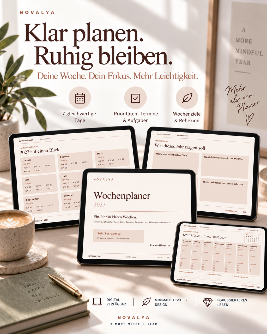 Novalya Wochenplaner 2027 – Soft Terracotta | Digitaler Wochenplaner