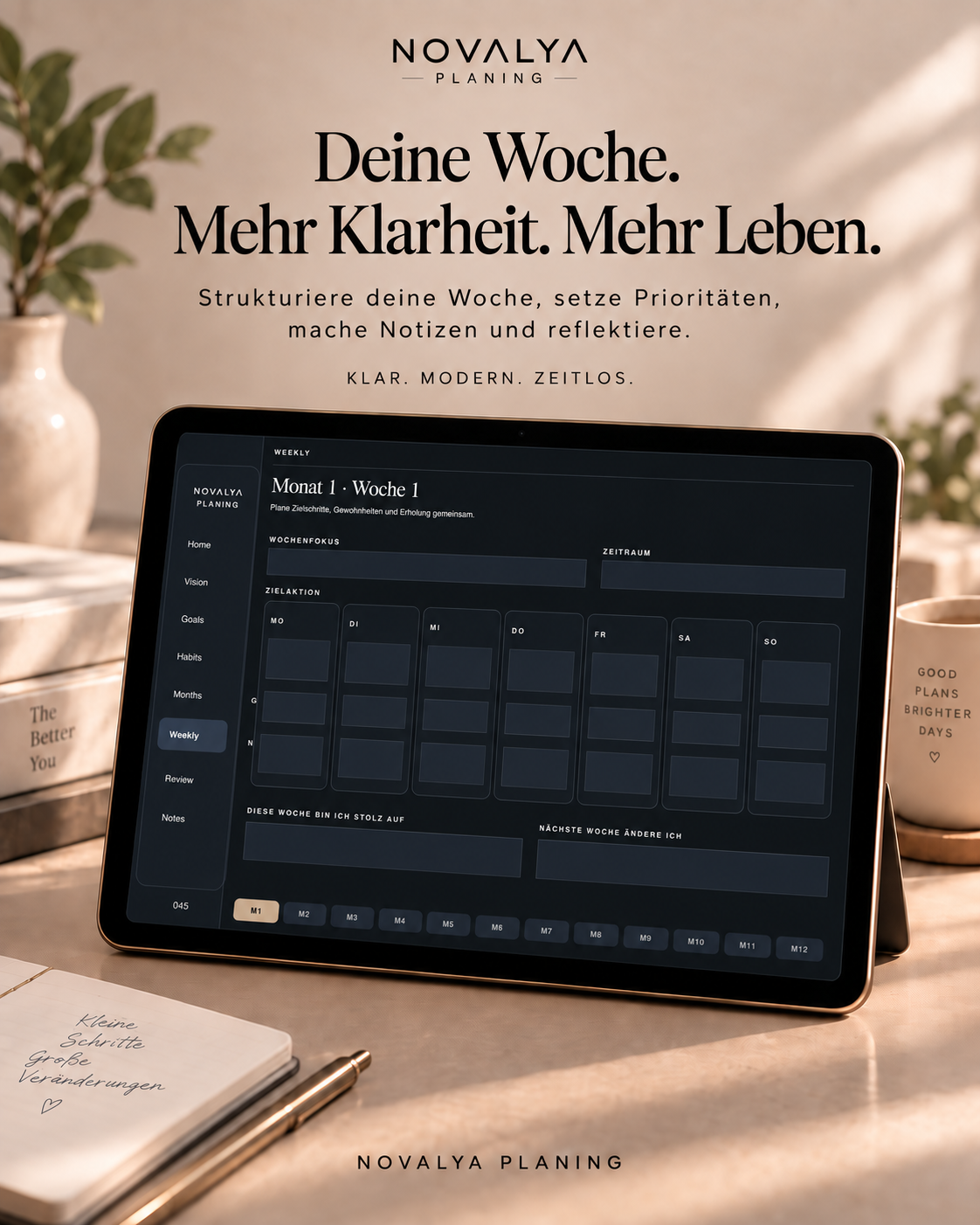 Novalya Goals & Habits Planner – Deep Midnight | Digitaler Planner für Ziele, Fokus & Gewohnheiten