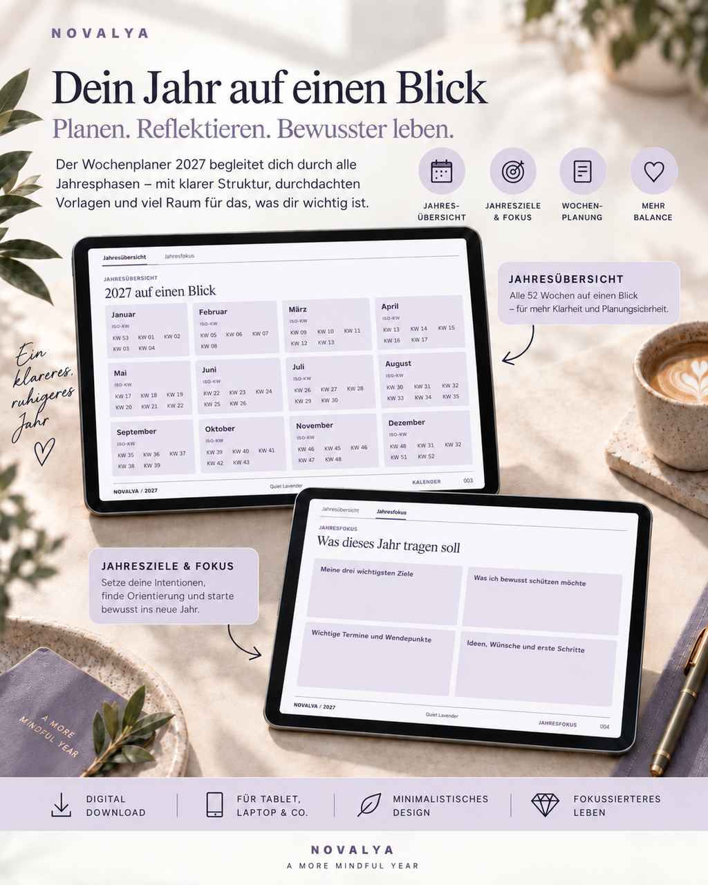 Novalya Wochenplaner 2027 – Quiet Lavender | Digitaler Wochenplaner