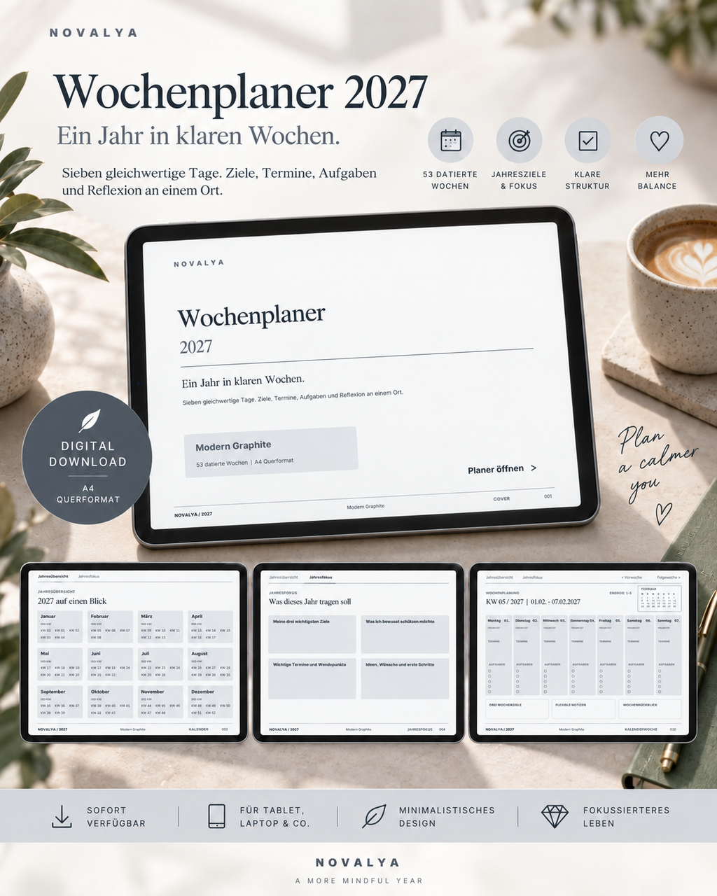 Novalya Wochenplaner 2027 – Modern Graphite | Digitaler Wochenplaner