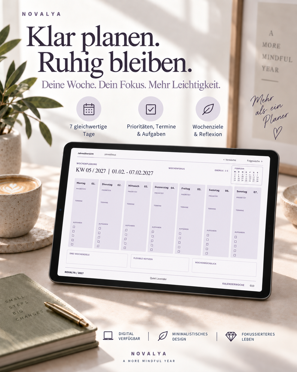 Novalya Wochenplaner 2027 – Quiet Lavender | Digitaler Wochenplaner