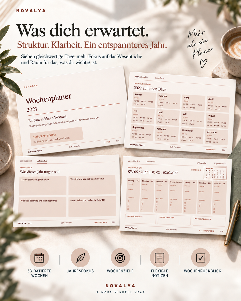 Novalya Wochenplaner 2027 – Soft Terracotta | Digitaler Wochenplaner