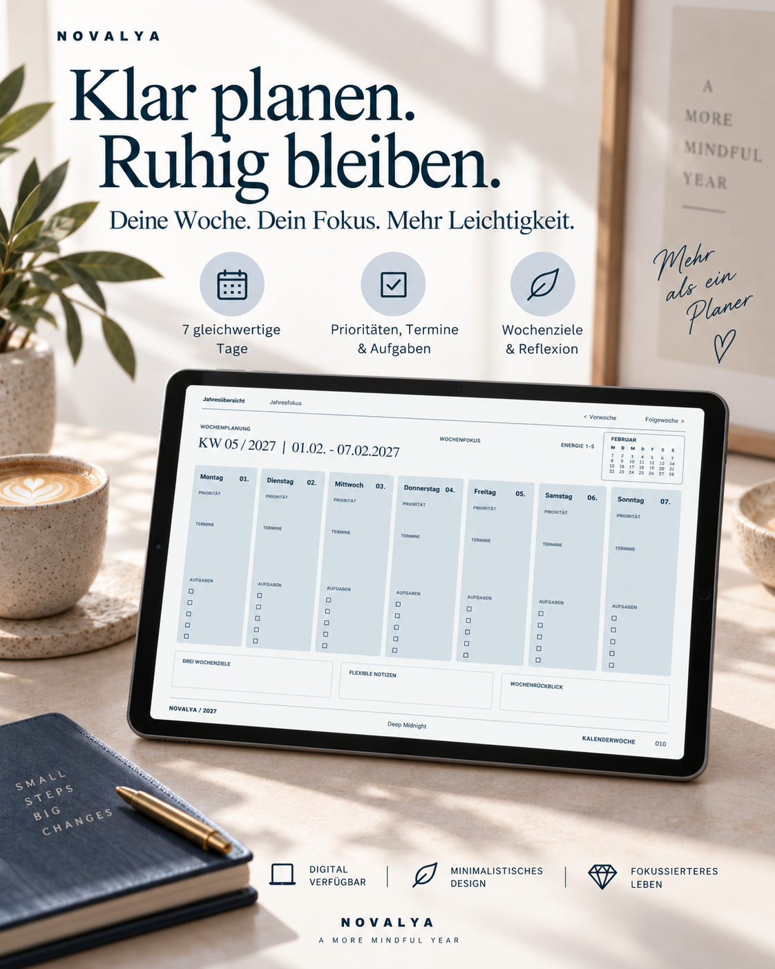 Novalya Wochenplaner 2027 – Deep Midnight | Digitaler Wochenplaner