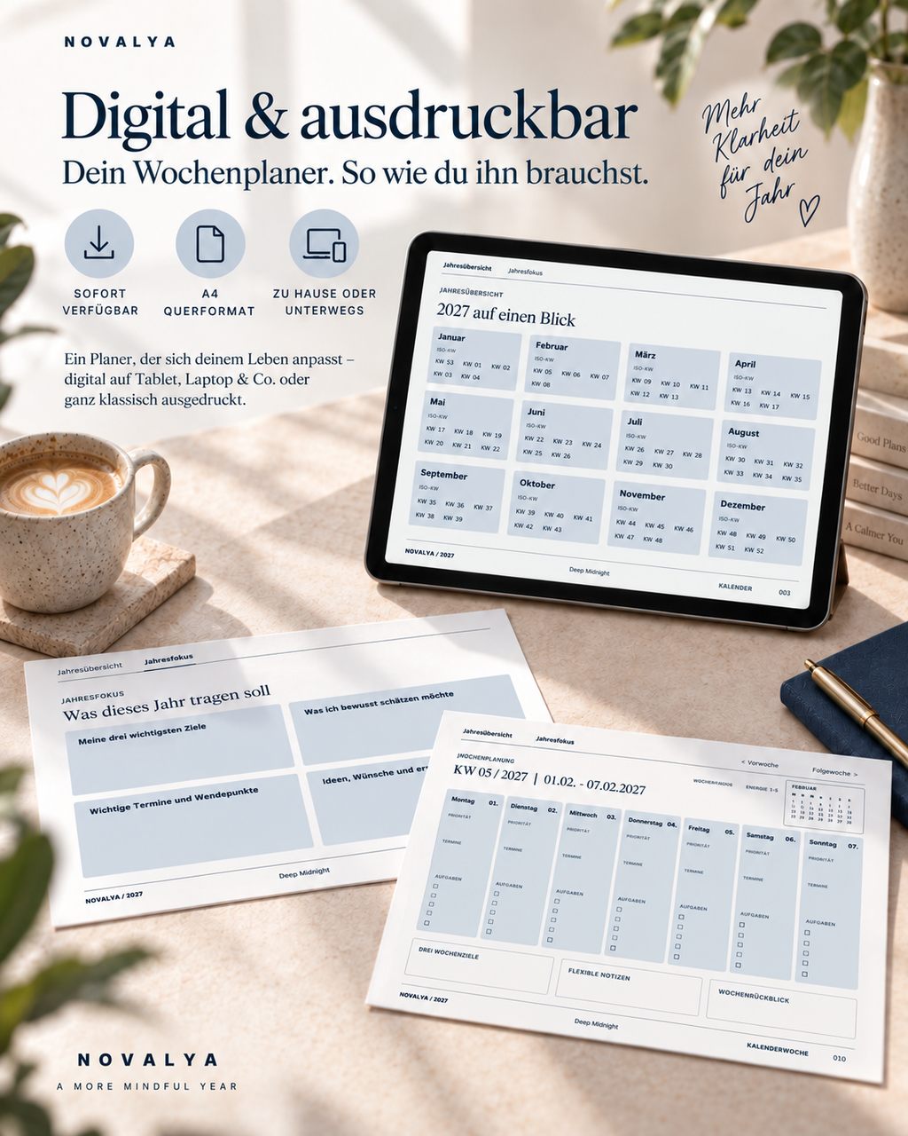 Novalya Wochenplaner 2027 – Deep Midnight | Digitaler Wochenplaner