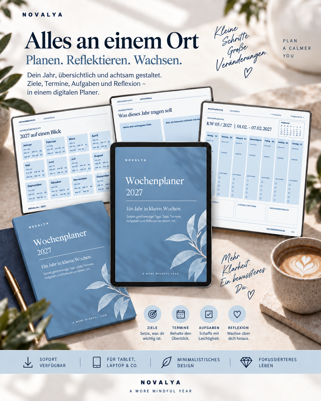 Novalya Wochenplaner 2027 – Dusty Blue | Digitaler Wochenplaner
