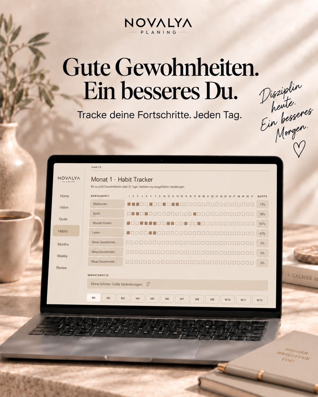 Novalya Goals & Habits Planner – Essential Sand | Digitaler Planner für Ziele, Fokus & Gewohnheiten