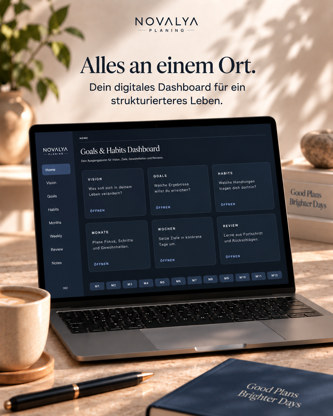 Novalya Goals & Habits Planner – Deep Midnight | Digitaler Planner für Ziele, Fokus & Gewohnheiten