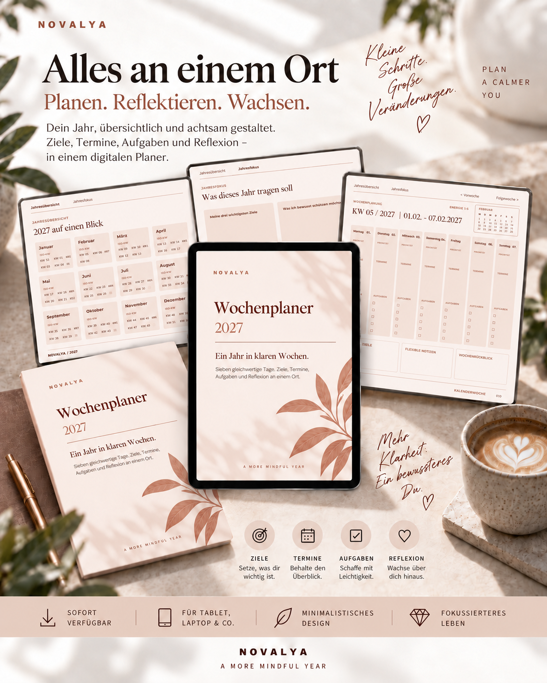 Novalya Wochenplaner 2027 – Soft Terracotta | Digitaler Wochenplaner