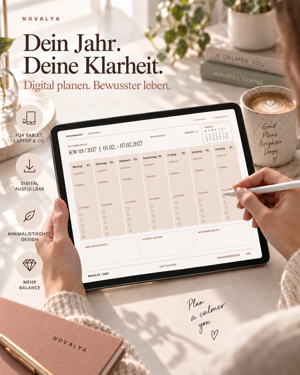 Novalya Wochenplaner 2027 – Soft Terracotta | Digitaler Wochenplaner
