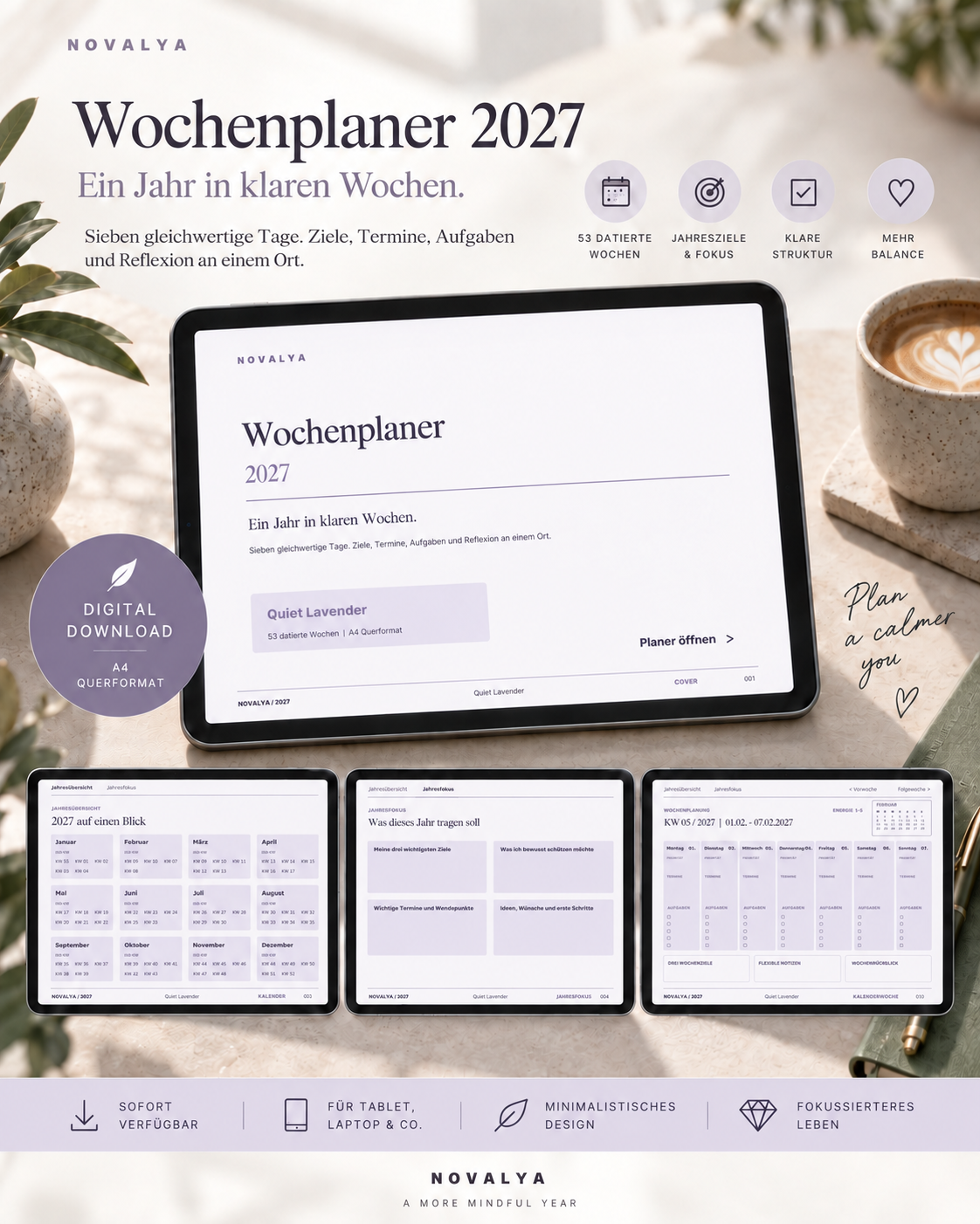 Novalya Wochenplaner 2027 – Quiet Lavender | Digitaler Wochenplaner
