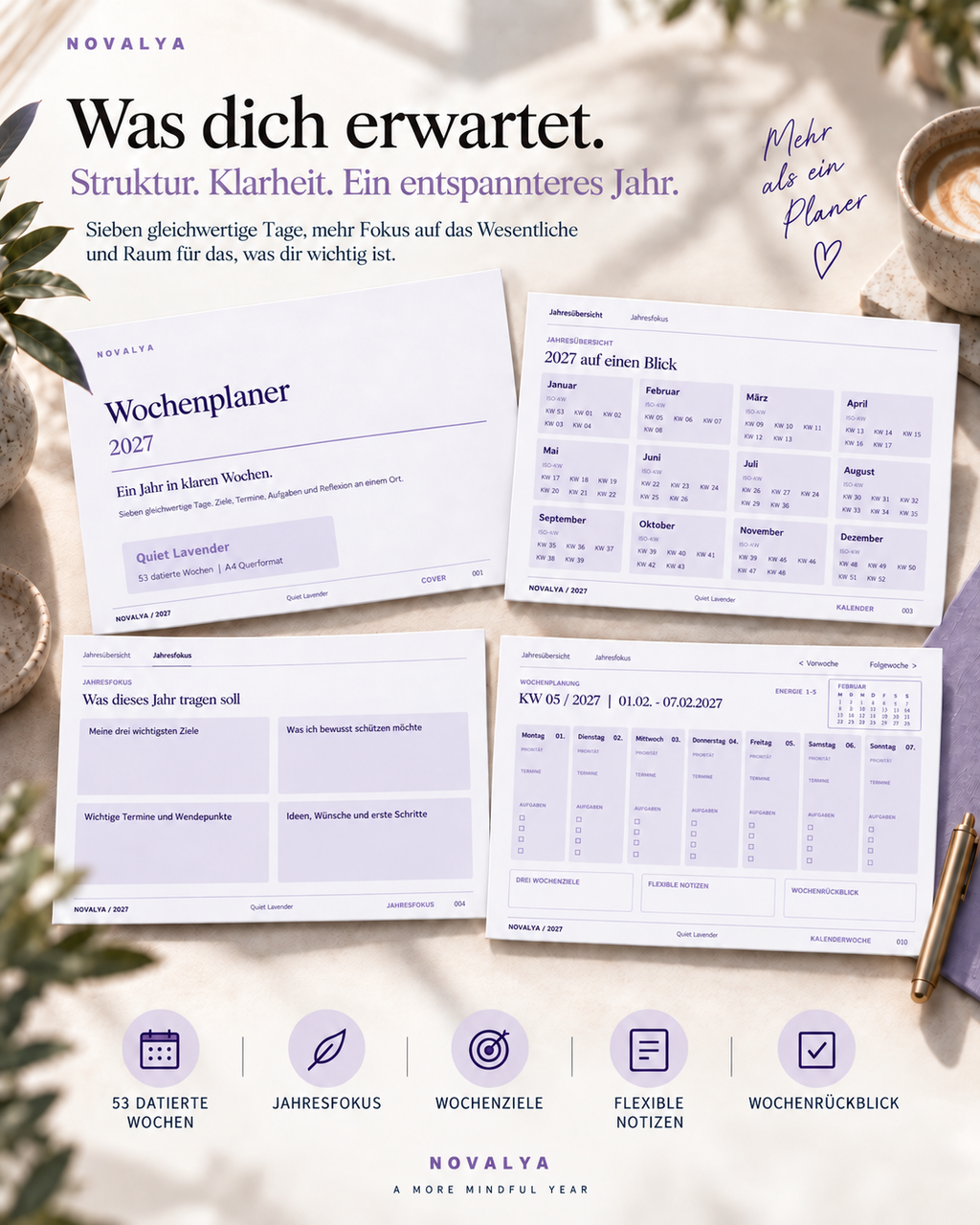 Novalya Wochenplaner 2027 – Quiet Lavender | Digitaler Wochenplaner