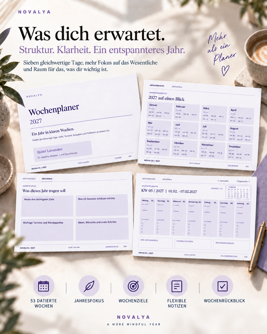 Novalya Wochenplaner 2027 – Quiet Lavender | Digitaler Wochenplaner