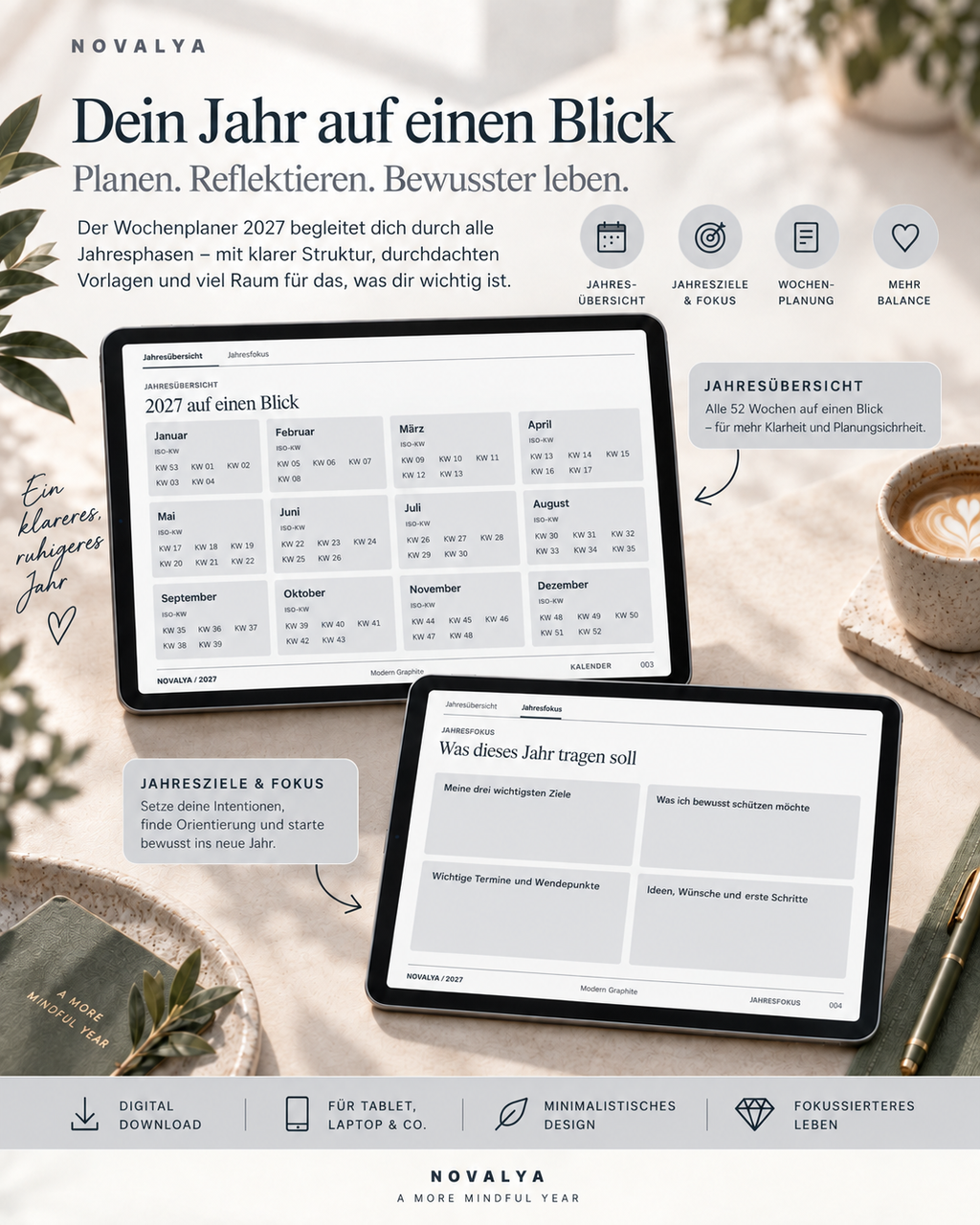 Novalya Wochenplaner 2027 – Modern Graphite | Digitaler Wochenplaner