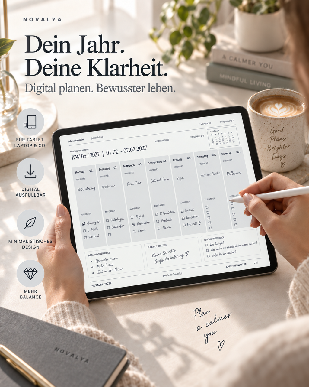 Novalya Wochenplaner 2027 – Modern Graphite | Digitaler Wochenplaner
