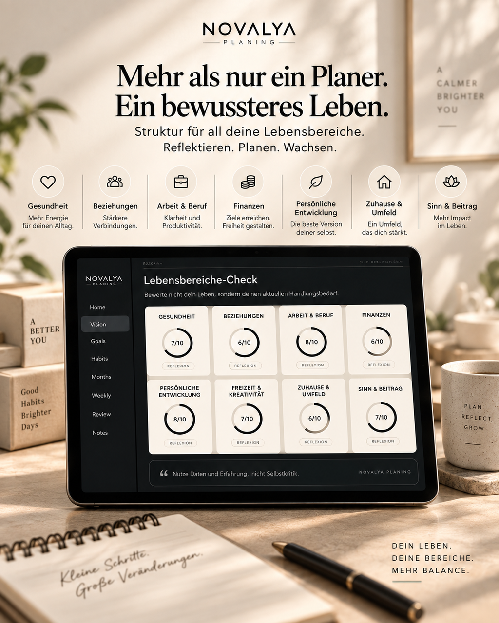 Novalya Goals & Habits Planner – Black Edition | Digitaler Planner für Ziele, Fokus & Gewohnheiten