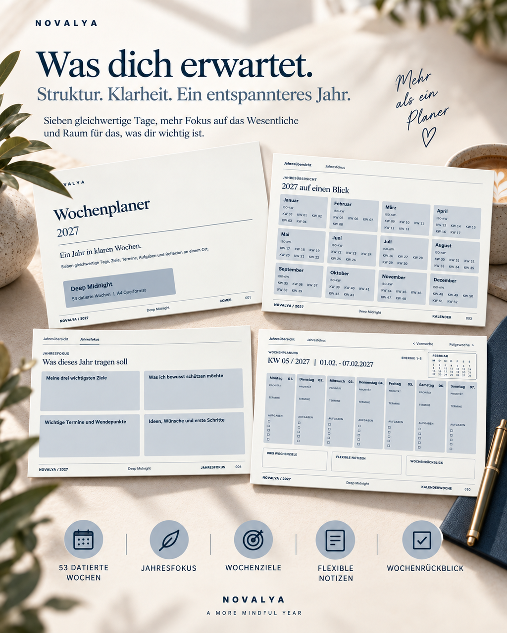 Novalya Wochenplaner 2027 – Deep Midnight | Digitaler Wochenplaner