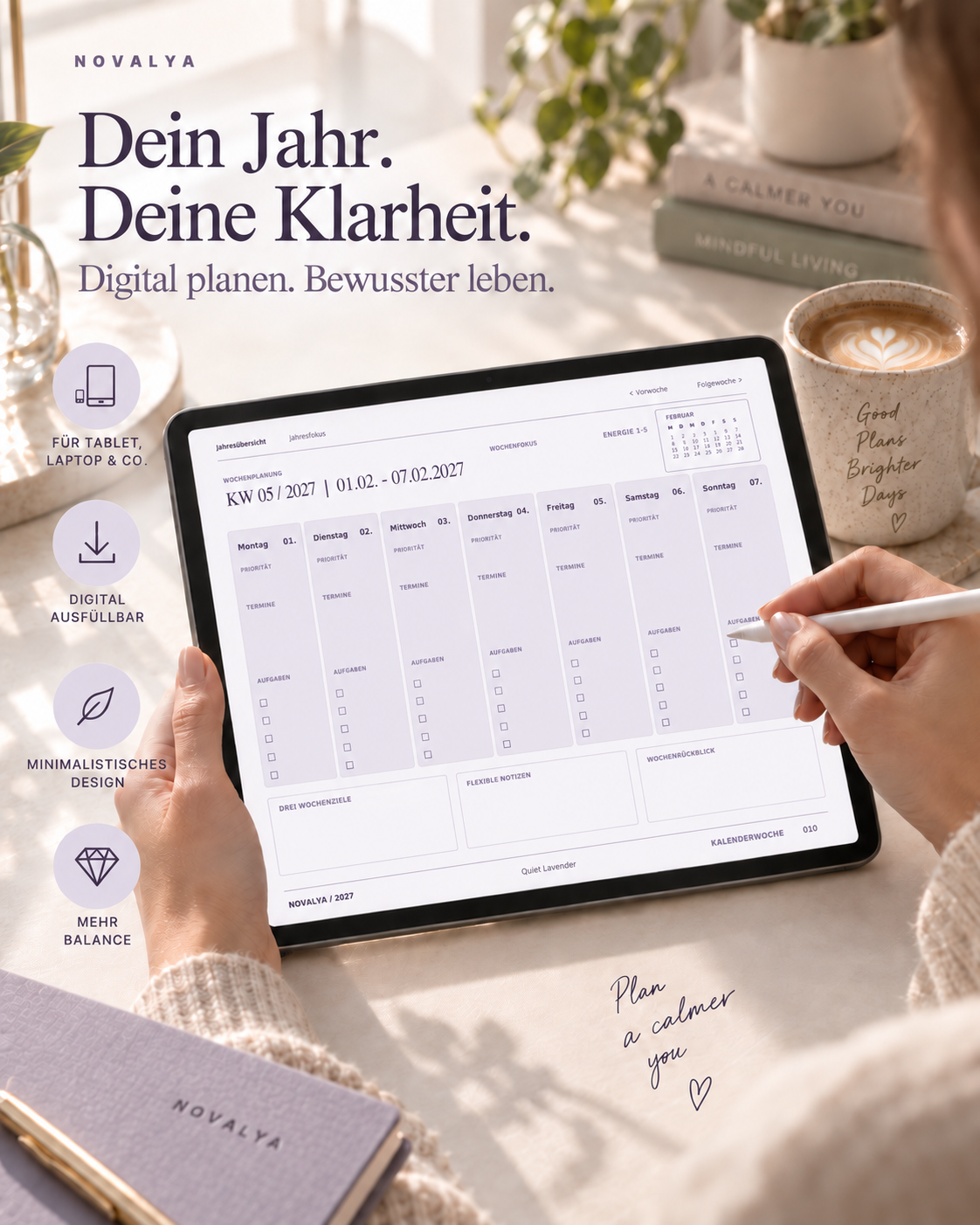 Novalya Wochenplaner 2027 – Quiet Lavender | Digitaler Wochenplaner