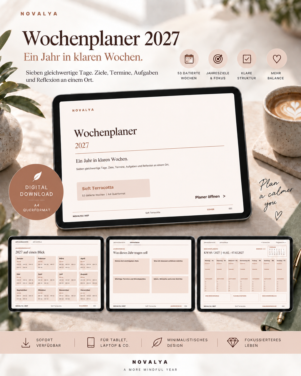 Novalya Wochenplaner 2027 – Soft Terracotta | Digitaler Wochenplaner