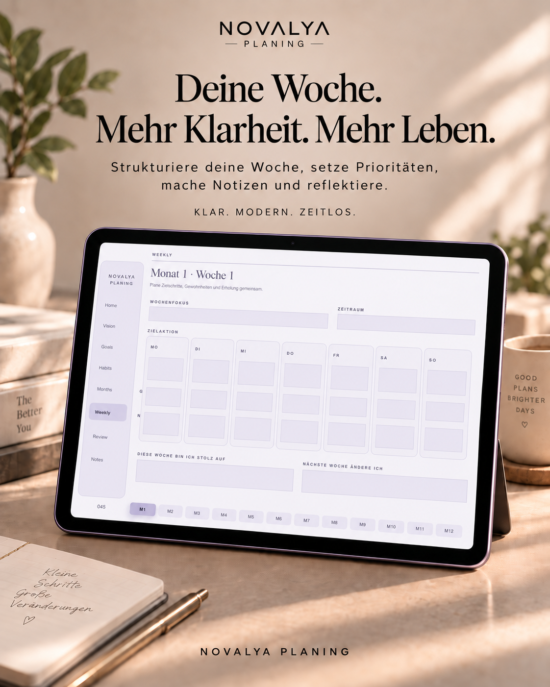 Novalya Goals & Habits Planner – Quiet Lavender | Digitaler Planner für Ziele, Fokus & Gewohnheiten