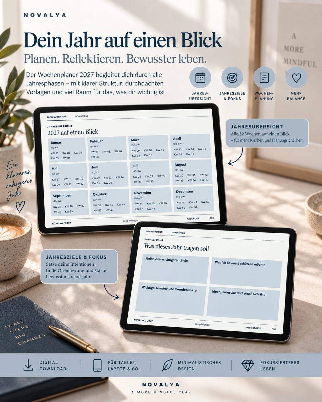 Novalya Wochenplaner 2027 – Deep Midnight | Digitaler Wochenplaner